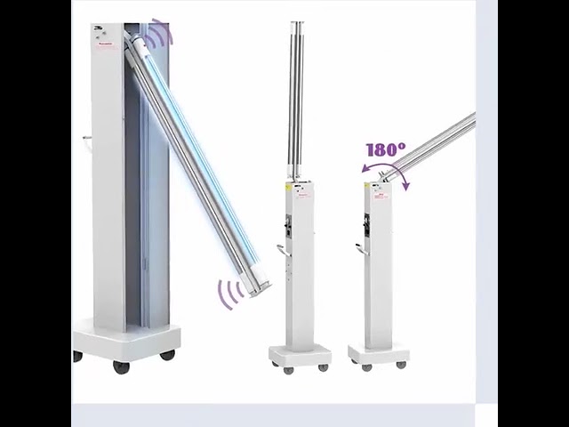 Bedrijfsvideo's over 60W Sterilizer Wheel Germicidal Lamp UVC Light Sterilization Hospital UV Disinfection Trolley